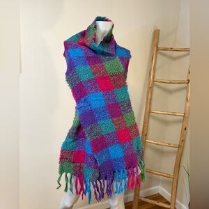 DONEGAL DESIGN Mohair Irish Colorful Plaid Fringe Textured Chunky Scarf